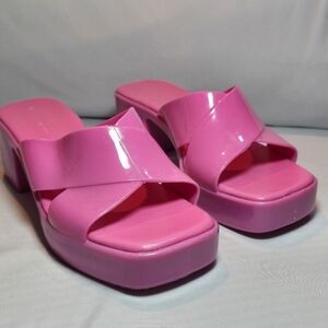 Jeffrey Campbell Bubblegum Block Heels Pink Rubber Platform Sandal Mules, Sz 7